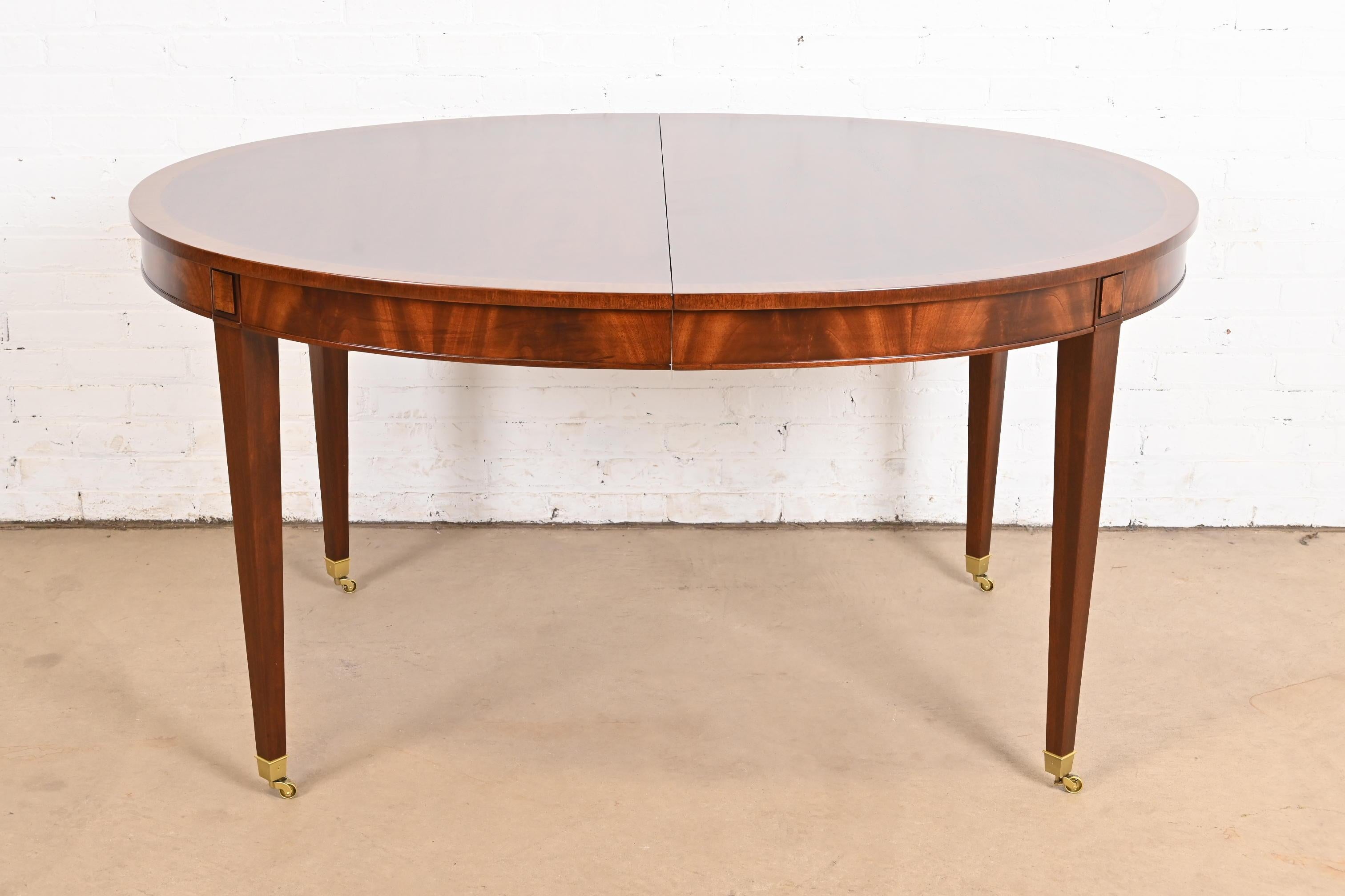 Baker Furniture Style Federal Banded Mahogany Dining Table, Newly Refinished 3