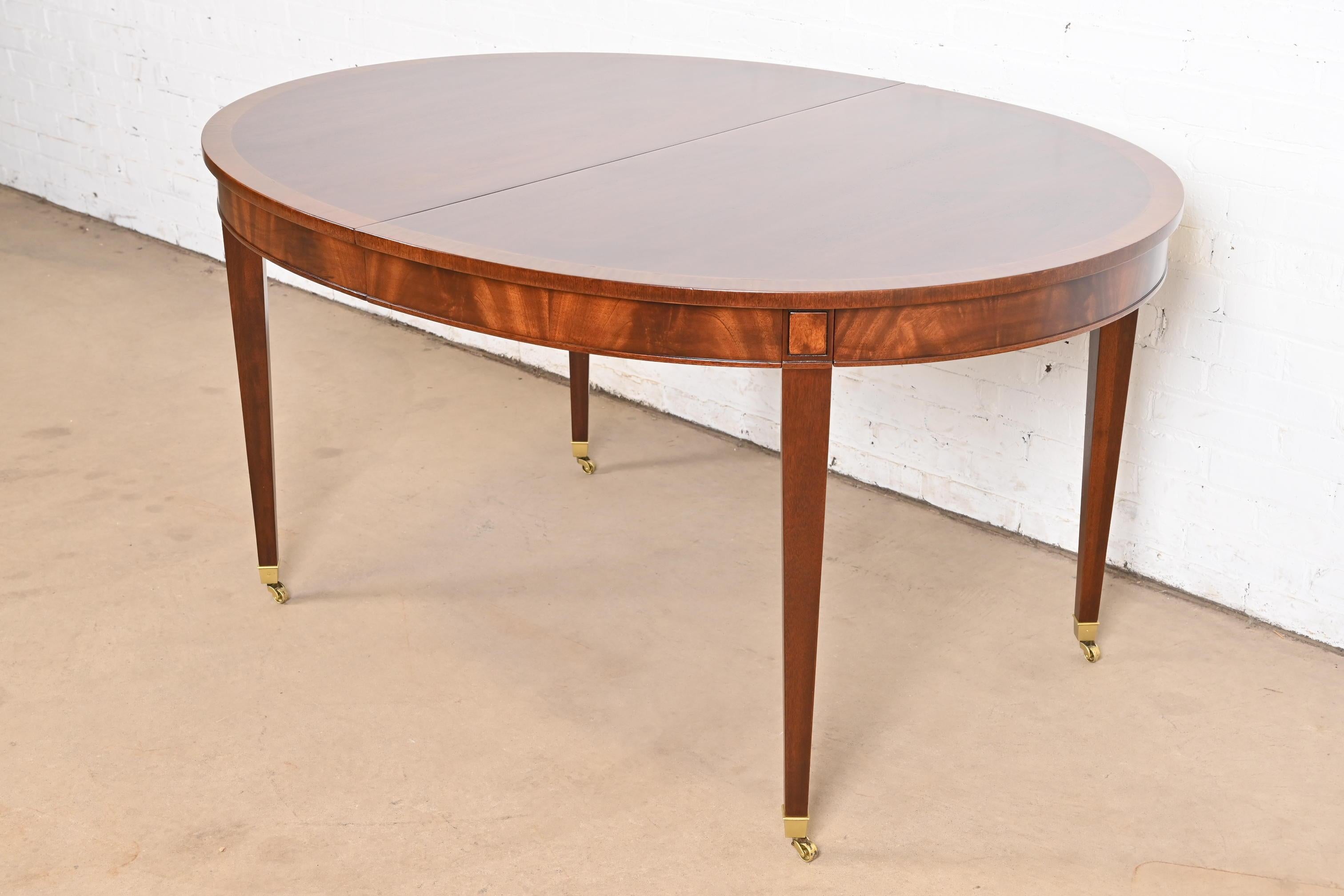 Baker Furniture Style Federal Banded Mahogany Dining Table, Newly Refinished 4