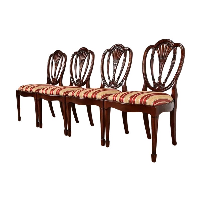 Baker Furniture Style Federal Carved Mahogany Dining Chairs, Set of Four