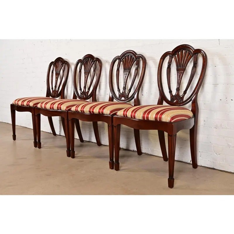 Baker Furniture Style Federal Carved Mahogany Dining Chairs, Set of Four