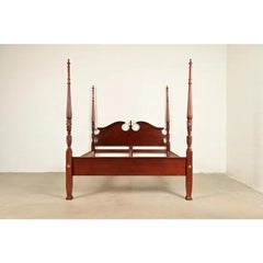 Baker Furniture Style Federal Carved Mahogany King Size Poster Bed