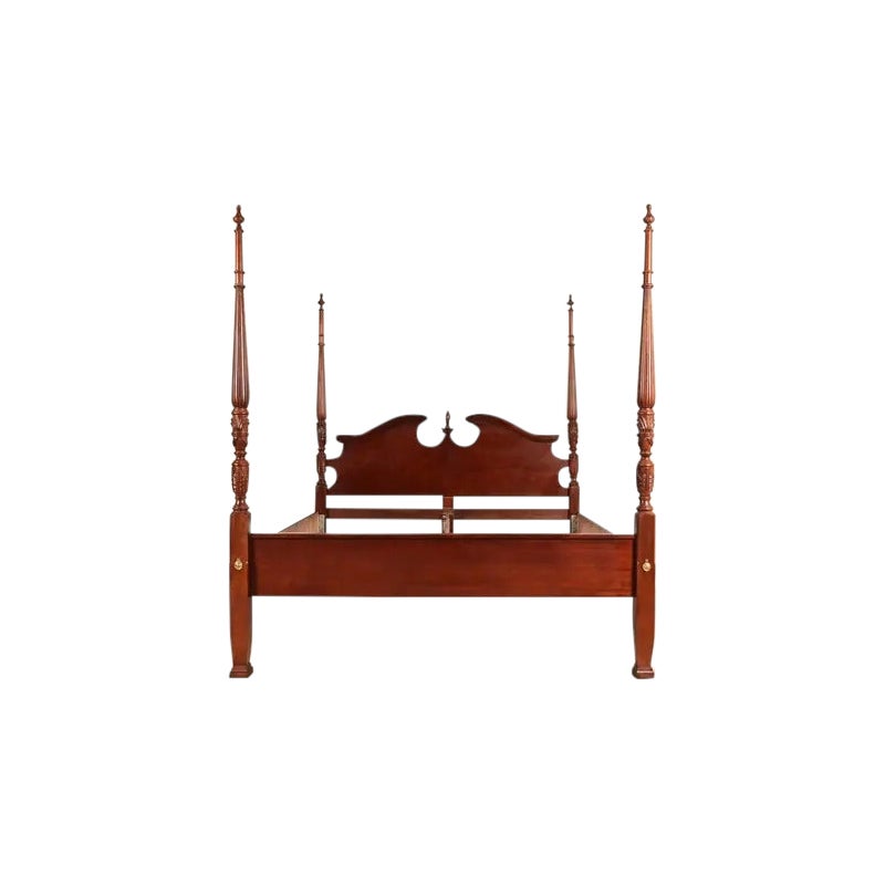 Baker Furniture Style Federal Carved Mahogany King Size Poster Bed
