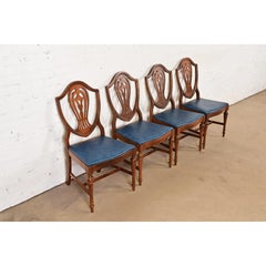 Baker Furniture Style Federal Carved Mahogany Shield Back Dining Chairs, Four