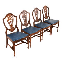 Baker Furniture Style Federal Carved Mahogany Shield Back Dining Chairs, Four