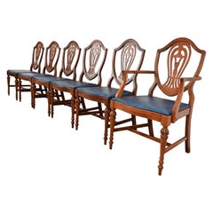 Baker Furniture Style Federal Carved Mahogany Shield Back Dining Chairs, Six