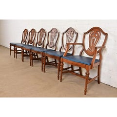 Baker Furniture Style Federal Carved Mahogany Shield Back Dining Chairs, Six