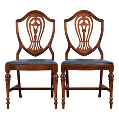 Baker Furniture Style Federal Carved Mahogany Shield Back Side Chairs, Pair