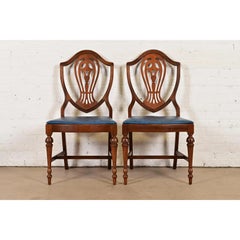 Baker Furniture Style Federal Carved Mahogany Shield Back Side Chairs, Pair
