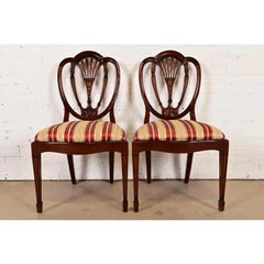 Baker Furniture Style Federal Carved Mahogany Side Chairs or Dining Chairs, Pair