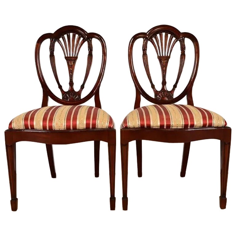 Baker Furniture Style Federal Carved Mahogany Side Chairs or Dining Chairs, Pair