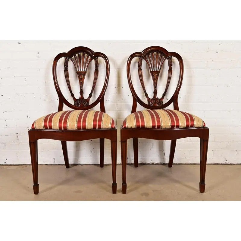 Baker Furniture Style Federal Carved Mahogany Side Chairs or Dining Chairs, Pair