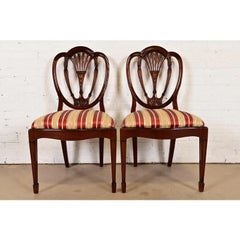 Baker Furniture Style Federal Carved Mahogany Side Chairs or Dining Chairs, Pair
