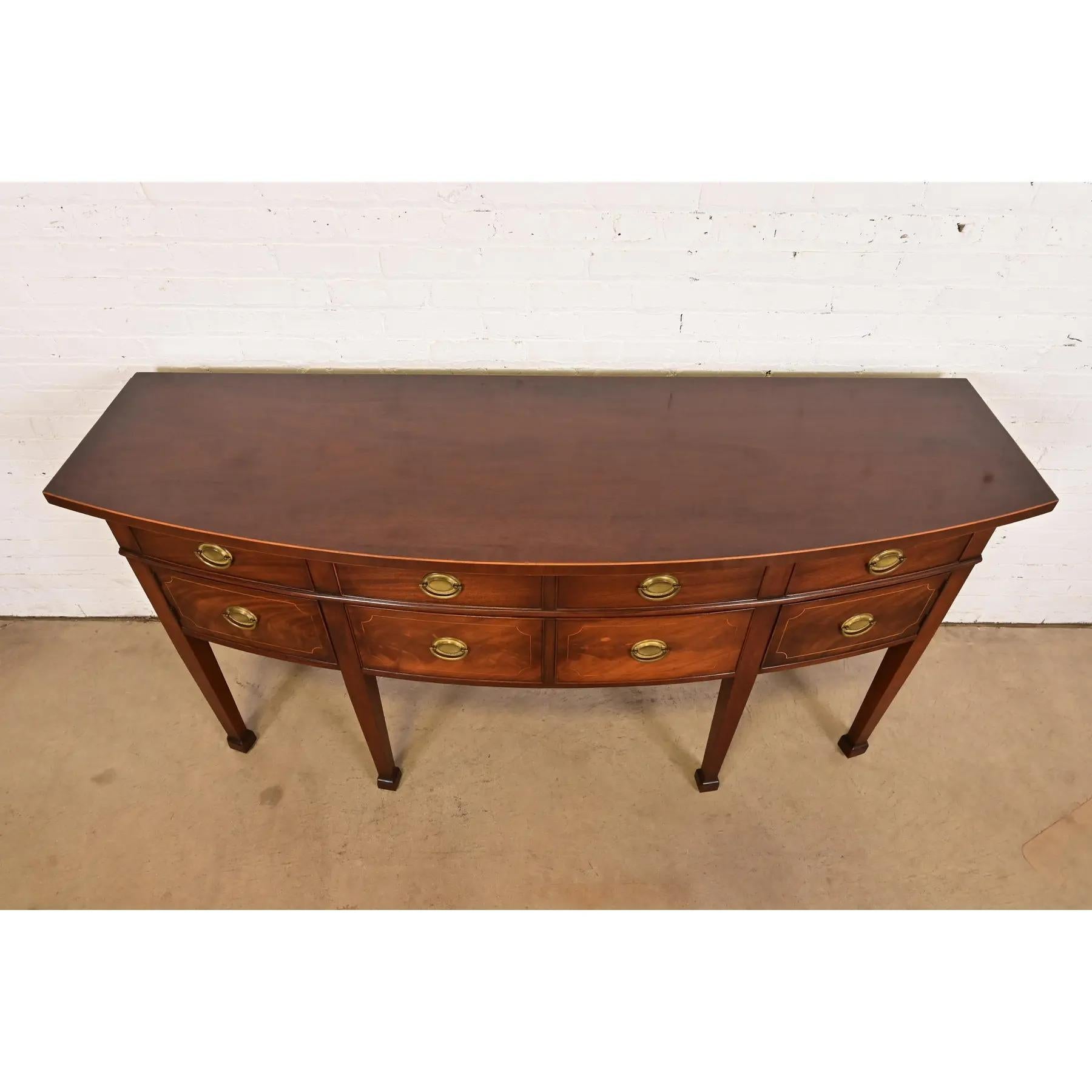 Baker Furniture Style Federal Inlaid Flame Mahogany Bow Front Sideboard Credenza For Sale 5