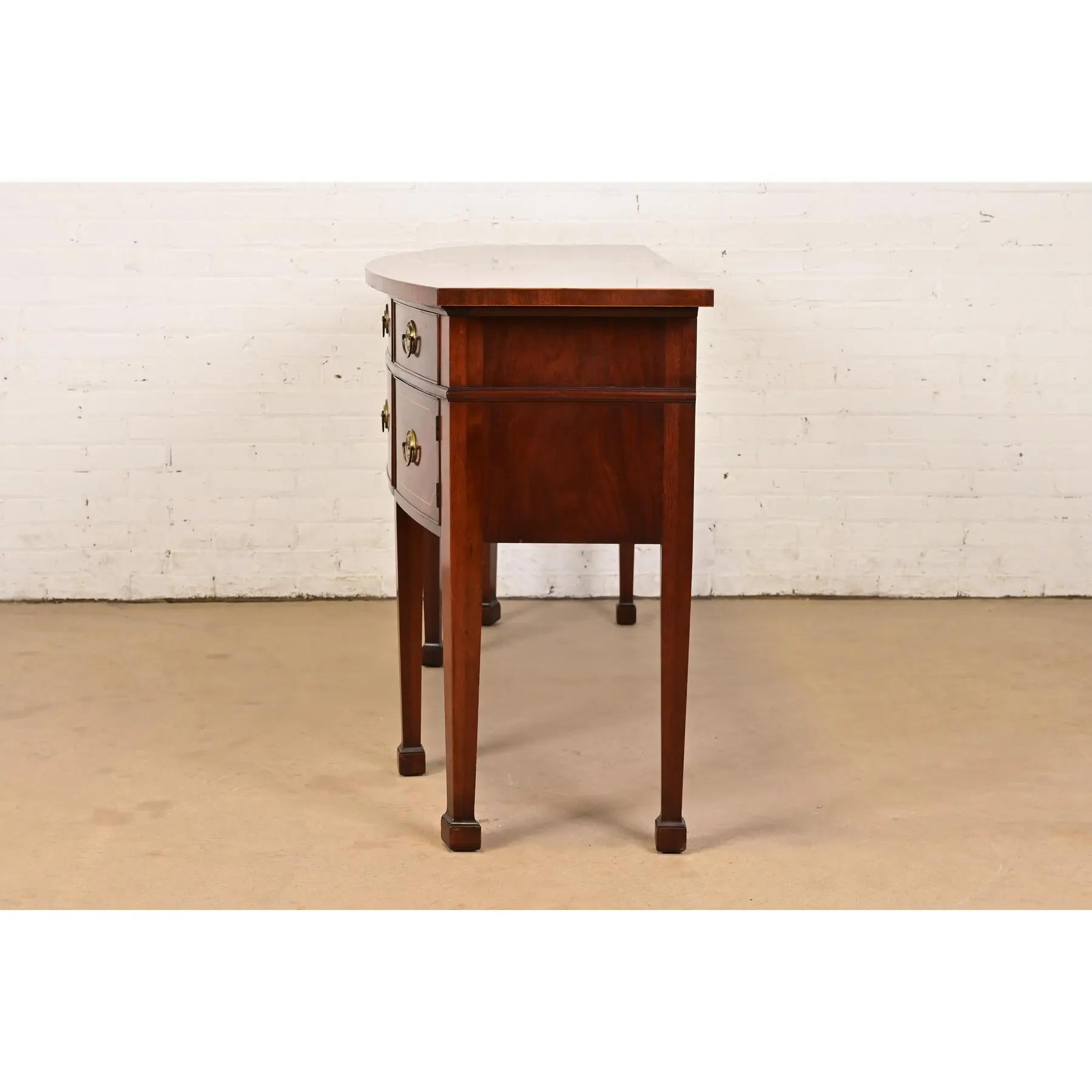 Baker Furniture Style Federal Inlaid Flame Mahogany Bow Front Sideboard Credenza For Sale 6