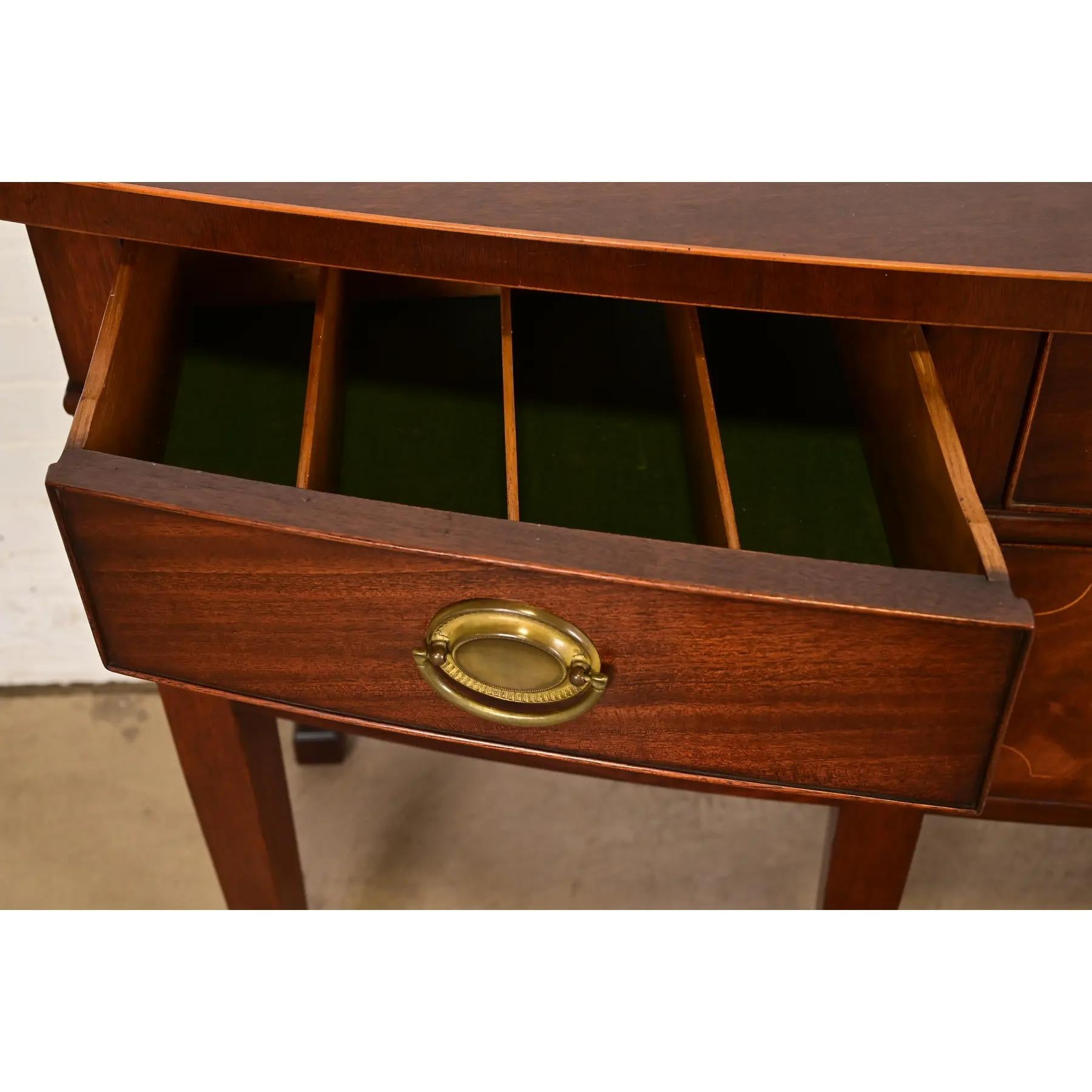 Baker Furniture Style Federal Inlaid Flame Mahogany Bow Front Sideboard Credenza For Sale 1