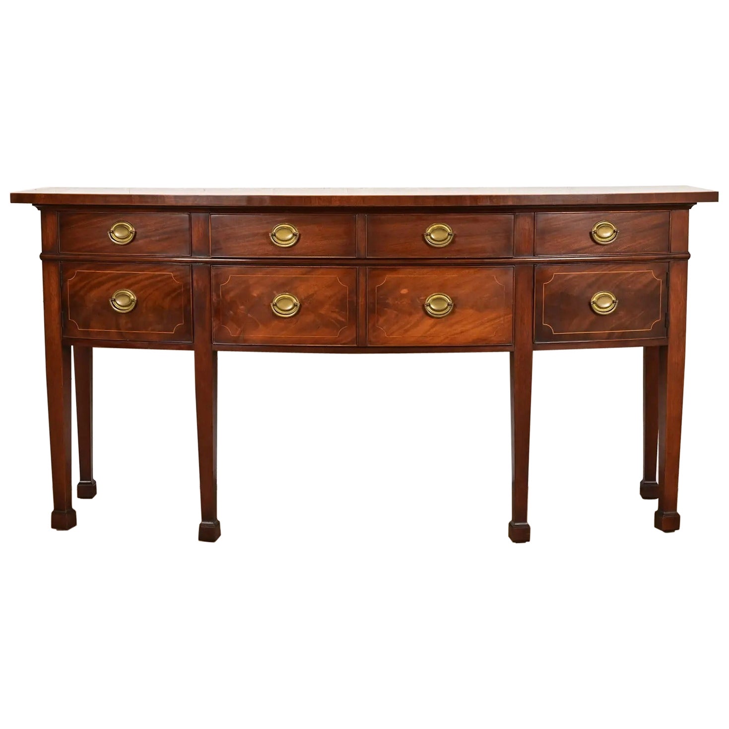 Baker Furniture Style Federal Inlaid Flame Mahogany Bow Front Sideboard Credenza For Sale