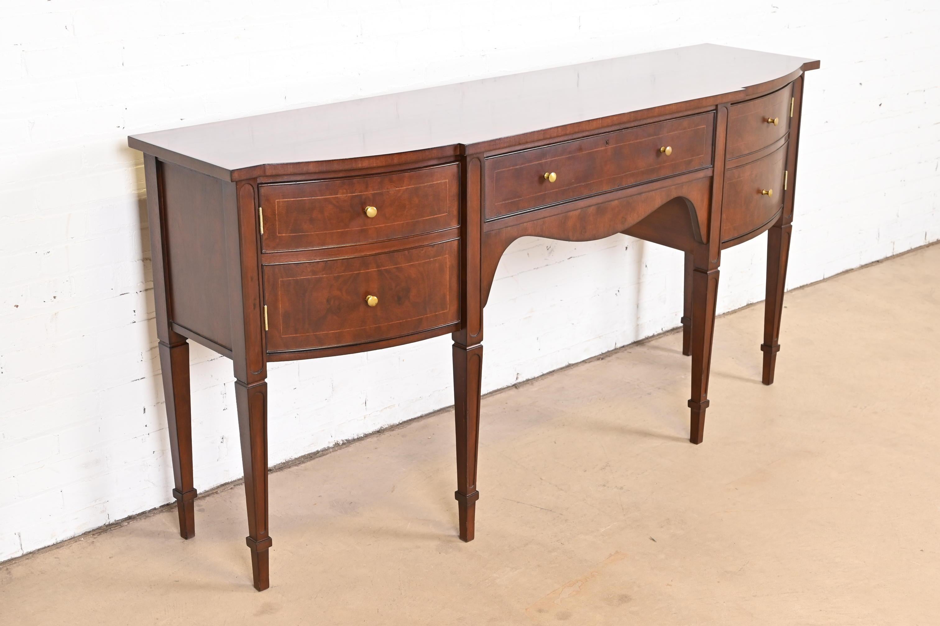Late 20th Century Baker Furniture Style Federal Inlaid Mahogany Sideboard Credenza For Sale