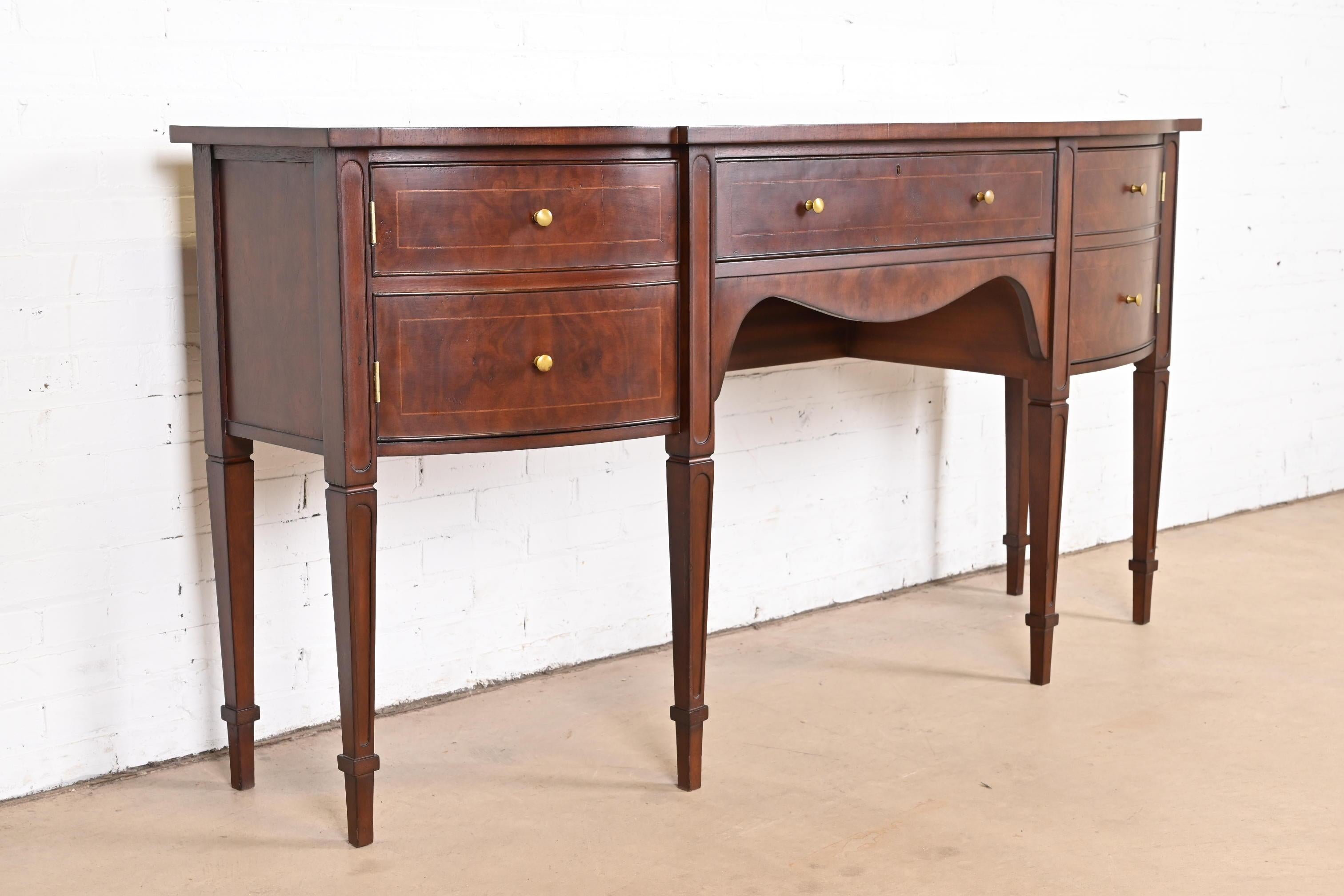Brass Baker Furniture Style Federal Inlaid Mahogany Sideboard Credenza For Sale