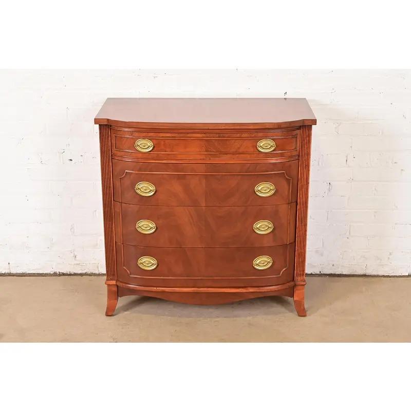 American Baker Furniture Style Federal Mahogany Bow Front Commode or Chest of Drawers For Sale