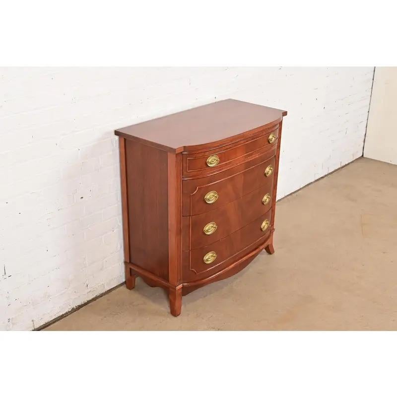 Late 20th Century Baker Furniture Style Federal Mahogany Bow Front Commode or Chest of Drawers For Sale
