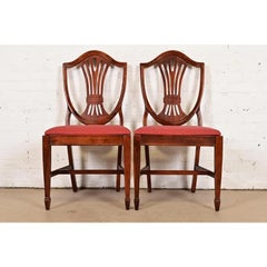 Baker Furniture Style Federal Mahogany Shield Back Dining Chairs, Pair