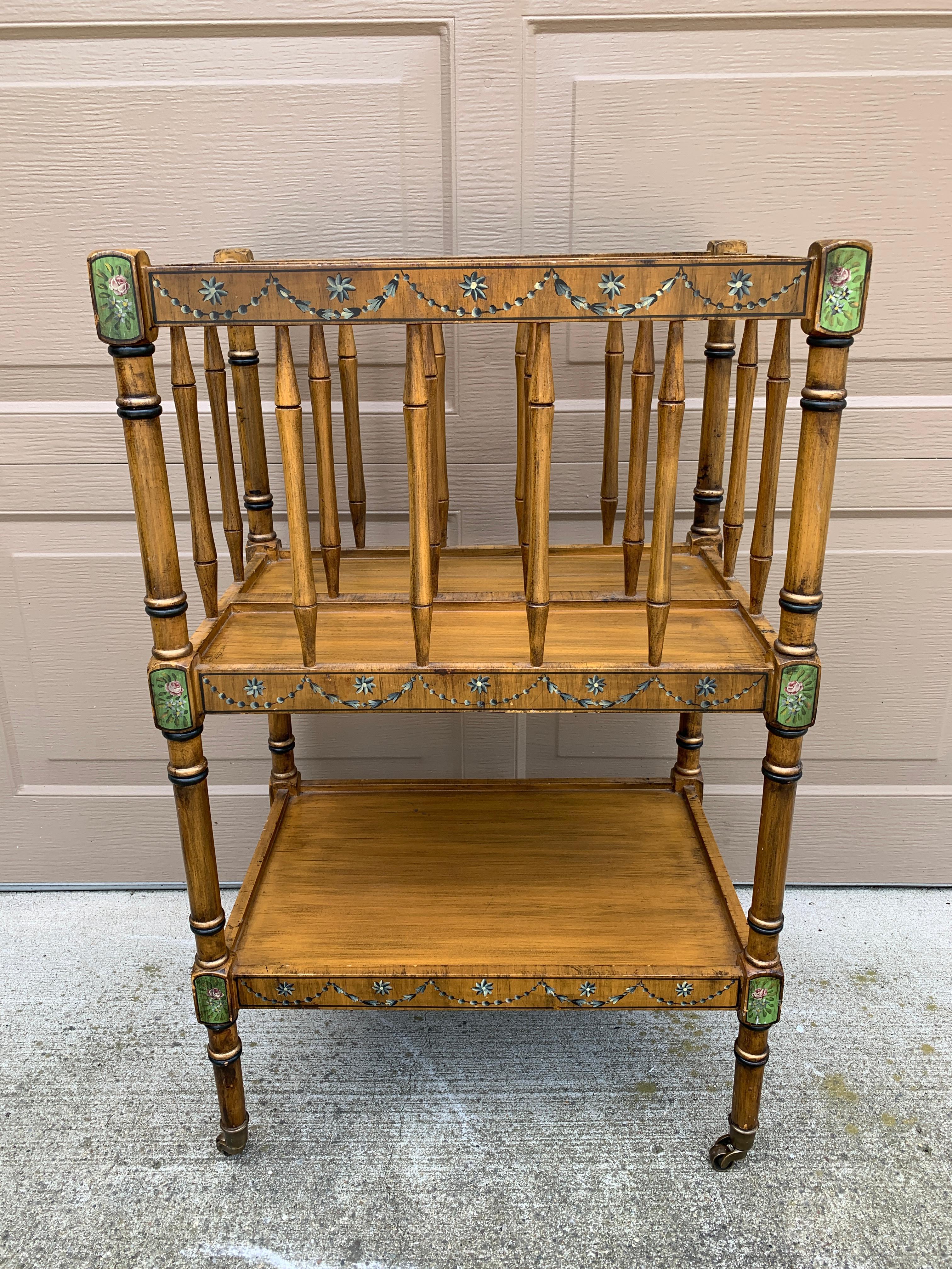 Baker Furniture Style French Country Painted Canterbury Book Stand or Magazine R For Sale 6