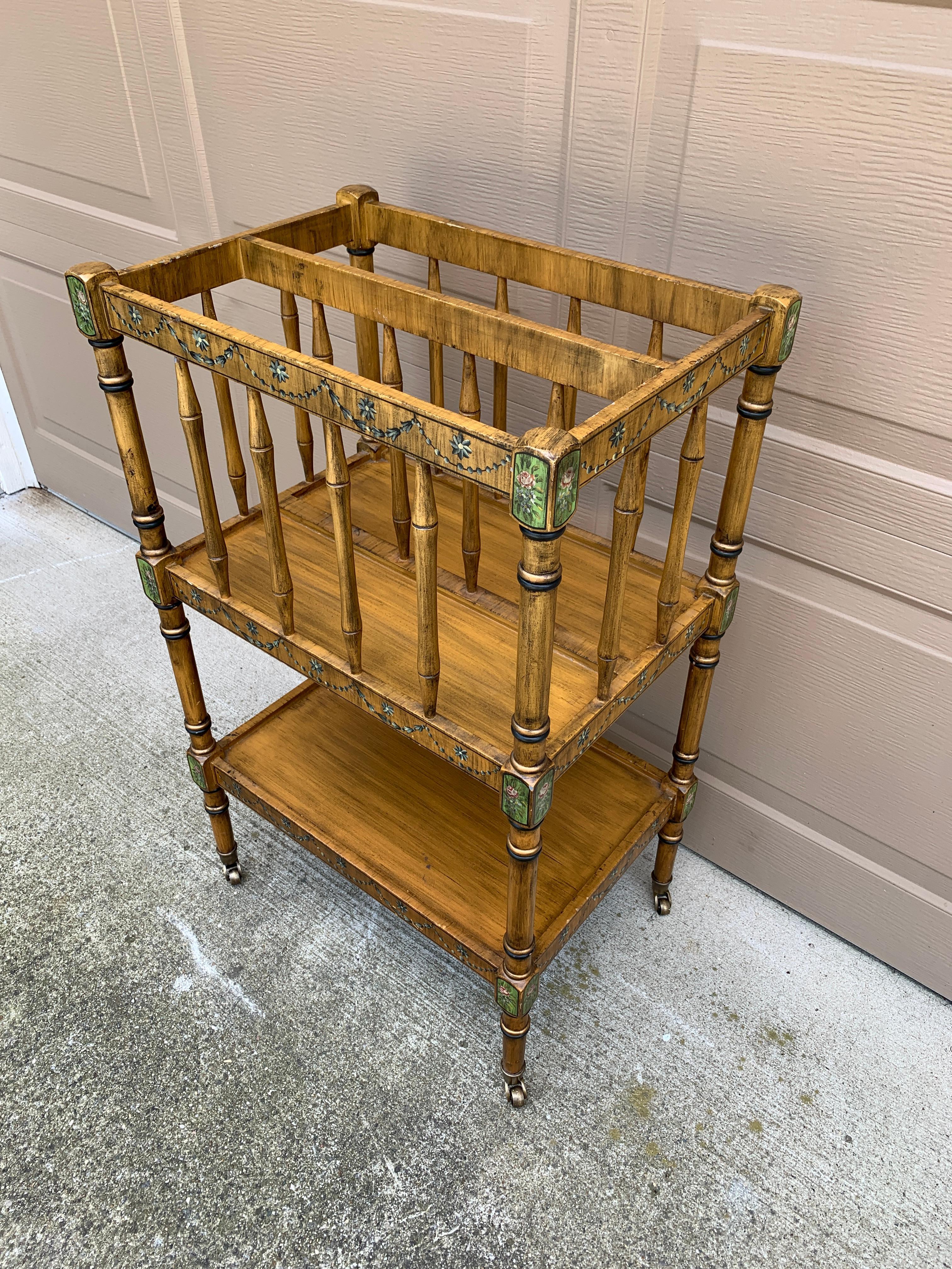 French Provincial Baker Furniture Style French Country Painted Canterbury Book Stand or Magazine R For Sale