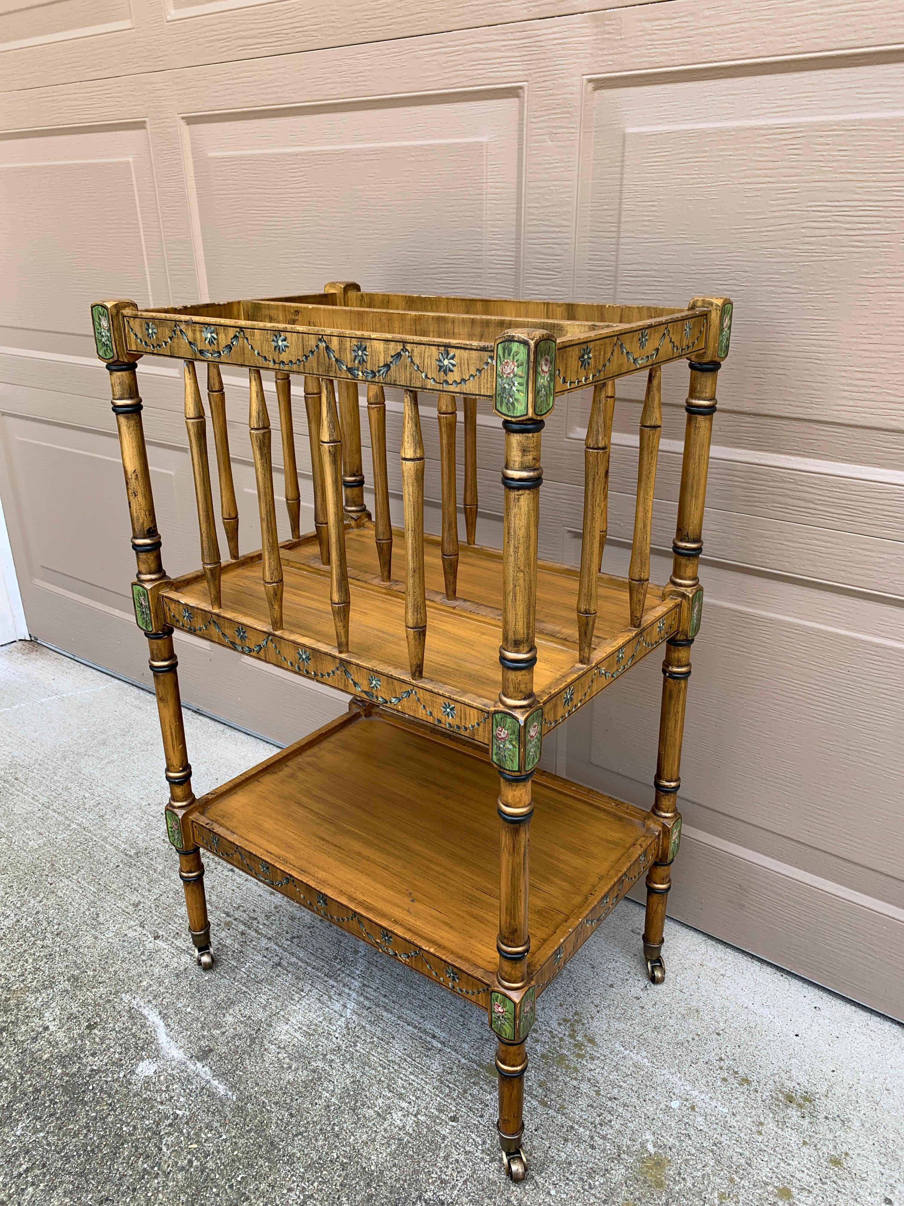 American Baker Furniture Style French Country Painted Canterbury Book Stand or Magazine R For Sale