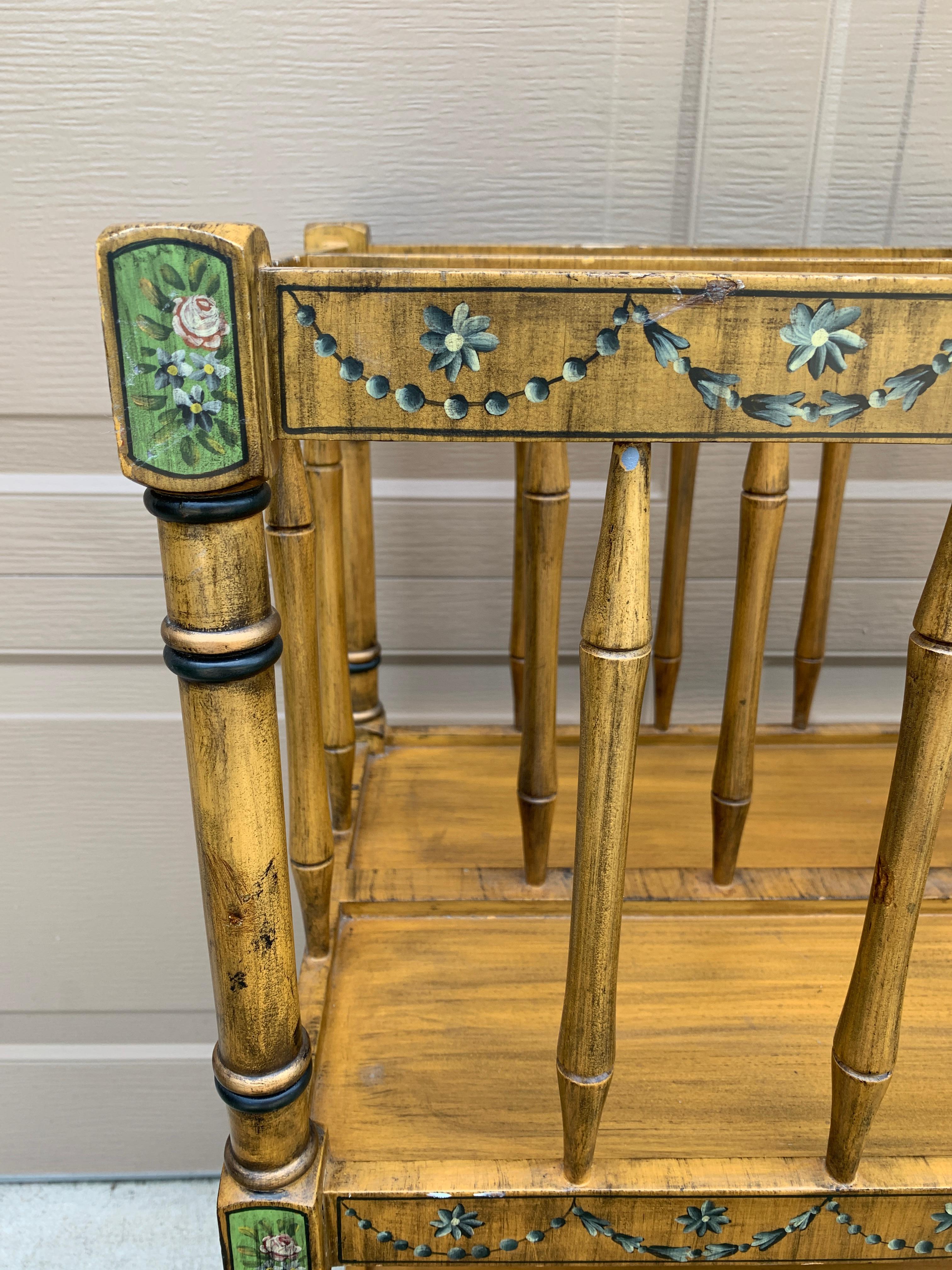 Brass Baker Furniture Style French Country Painted Canterbury Book Stand or Magazine R For Sale