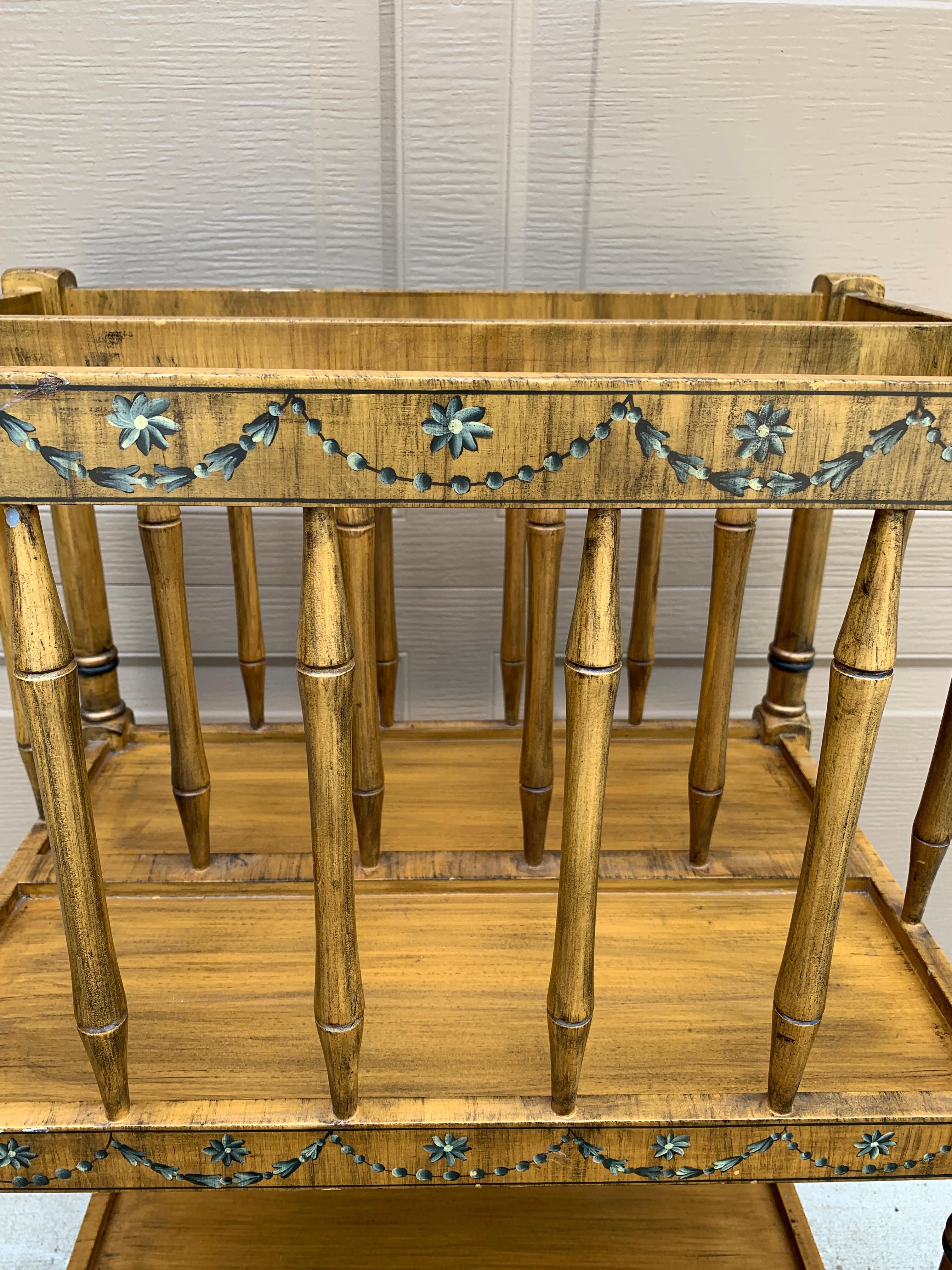 Baker Furniture Style French Country Painted Canterbury Book Stand or Magazine R For Sale 1