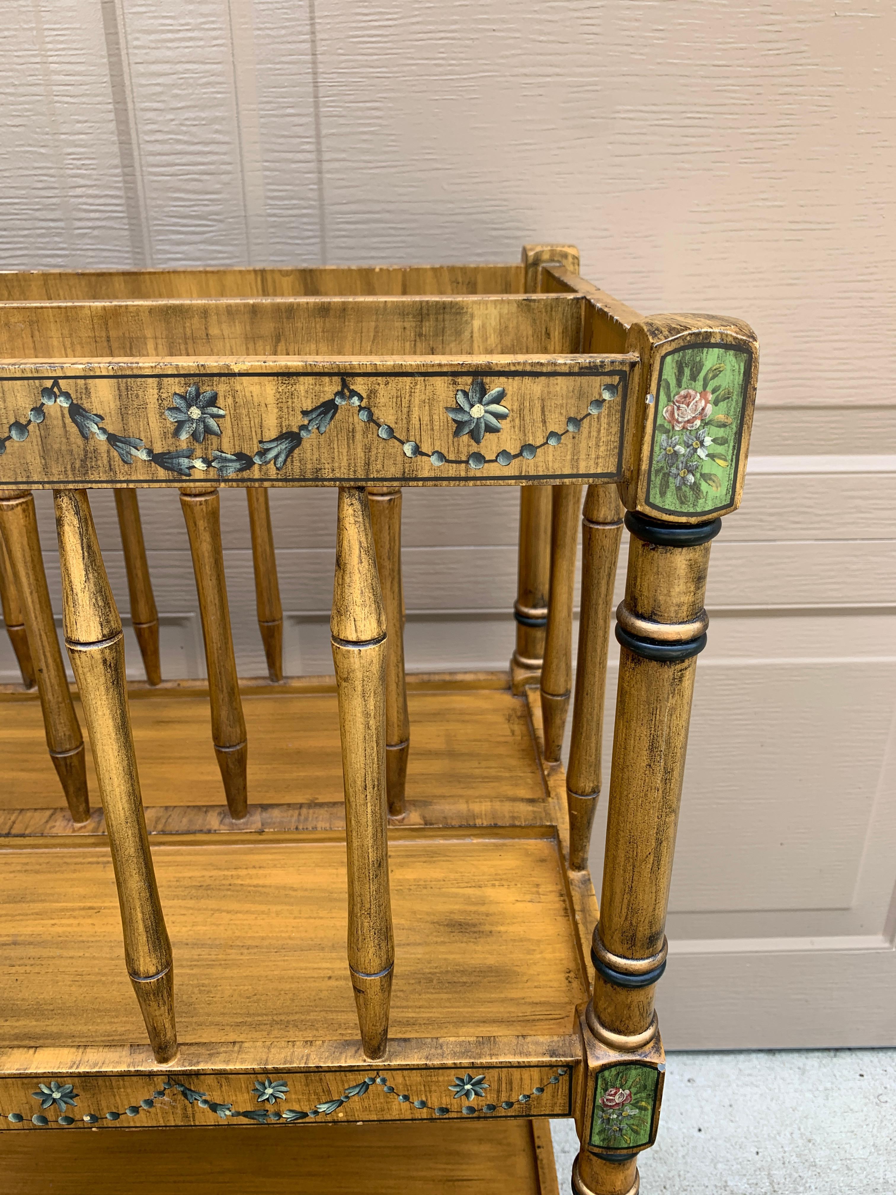 Baker Furniture Style French Country Painted Canterbury Book Stand or Magazine R For Sale 2