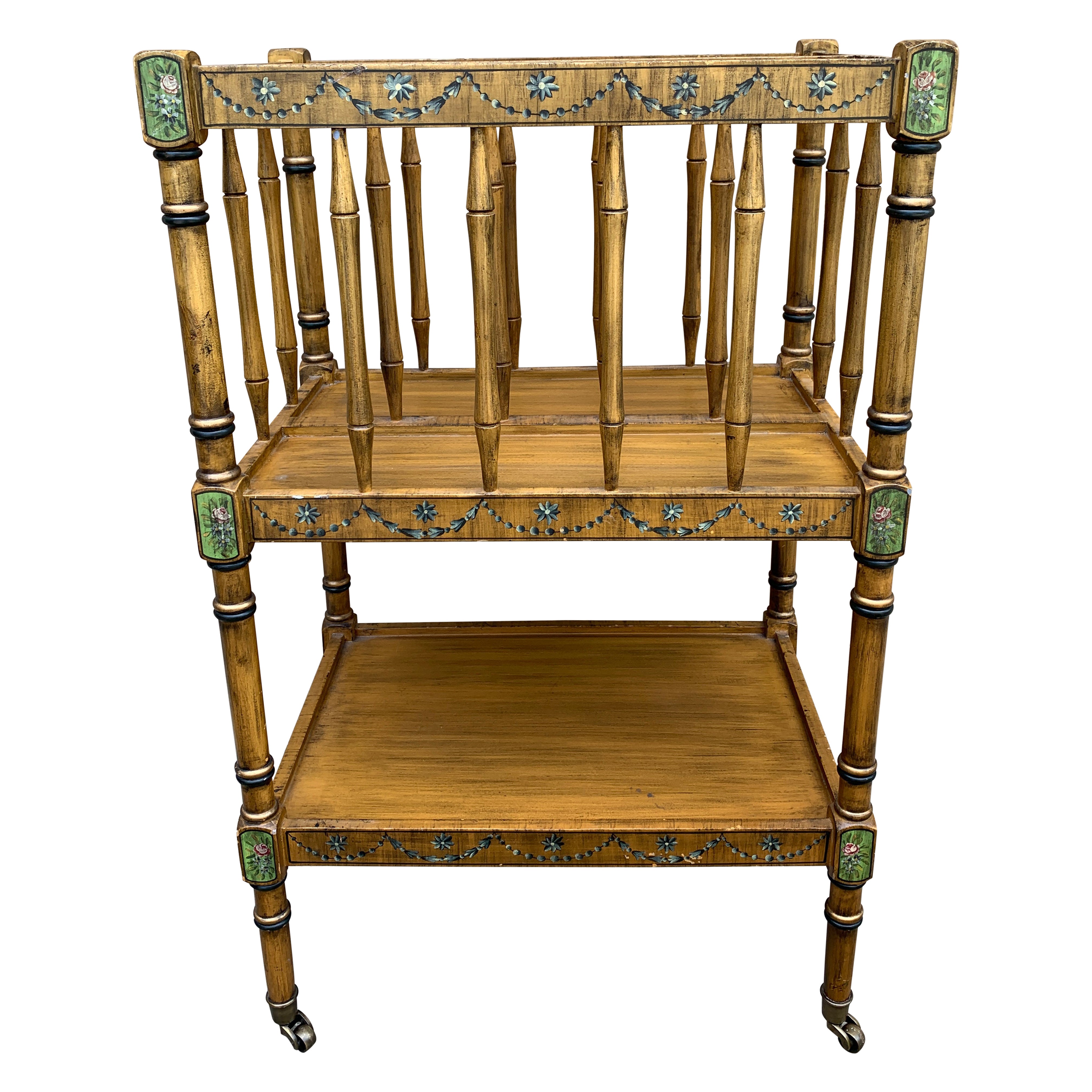 Baker Furniture Style French Country Painted Canterbury Book Stand or Magazine R For Sale