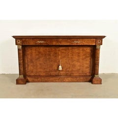 Baker Furniture Style French Empire Burl Wood Sideboard or Bar Cabinet