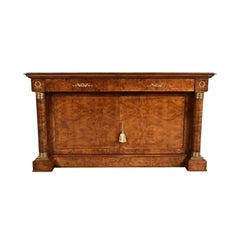 Baker Furniture Style French Empire Burl Wood Sideboard or Bar Cabinet