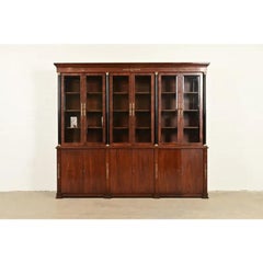 Baker Furniture Style French Empire Mahogany Breakfront Bookcase Cabinet