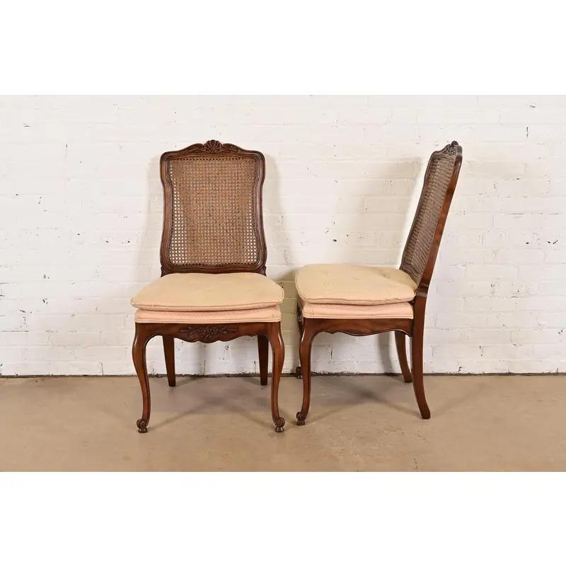 Baker Furniture Style French Provincial Louis XV Cane Back Dining Chairs, Pair im Angebot 1