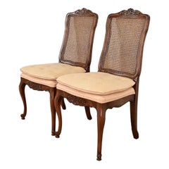 Baker Furniture Style French Provincial Louis XV Cane Back Dining Chairs, Pair