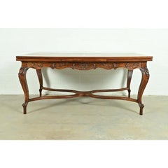 Baker Furniture Style French Provincial Louis XV Carved Oak Dining Table, 1960s