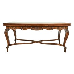 Baker Furniture Style French Provincial Louis XV Carved Oak Dining Table, 1960s