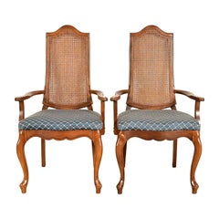 Baker Furniture Style French Provincial Louis XV Carved Walnut Armchairs, Pair