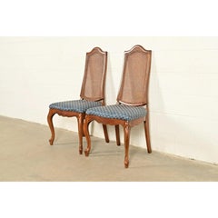 Baker Furniture Style French Provincial Louis XV Carved Walnut Side Chairs, Pair