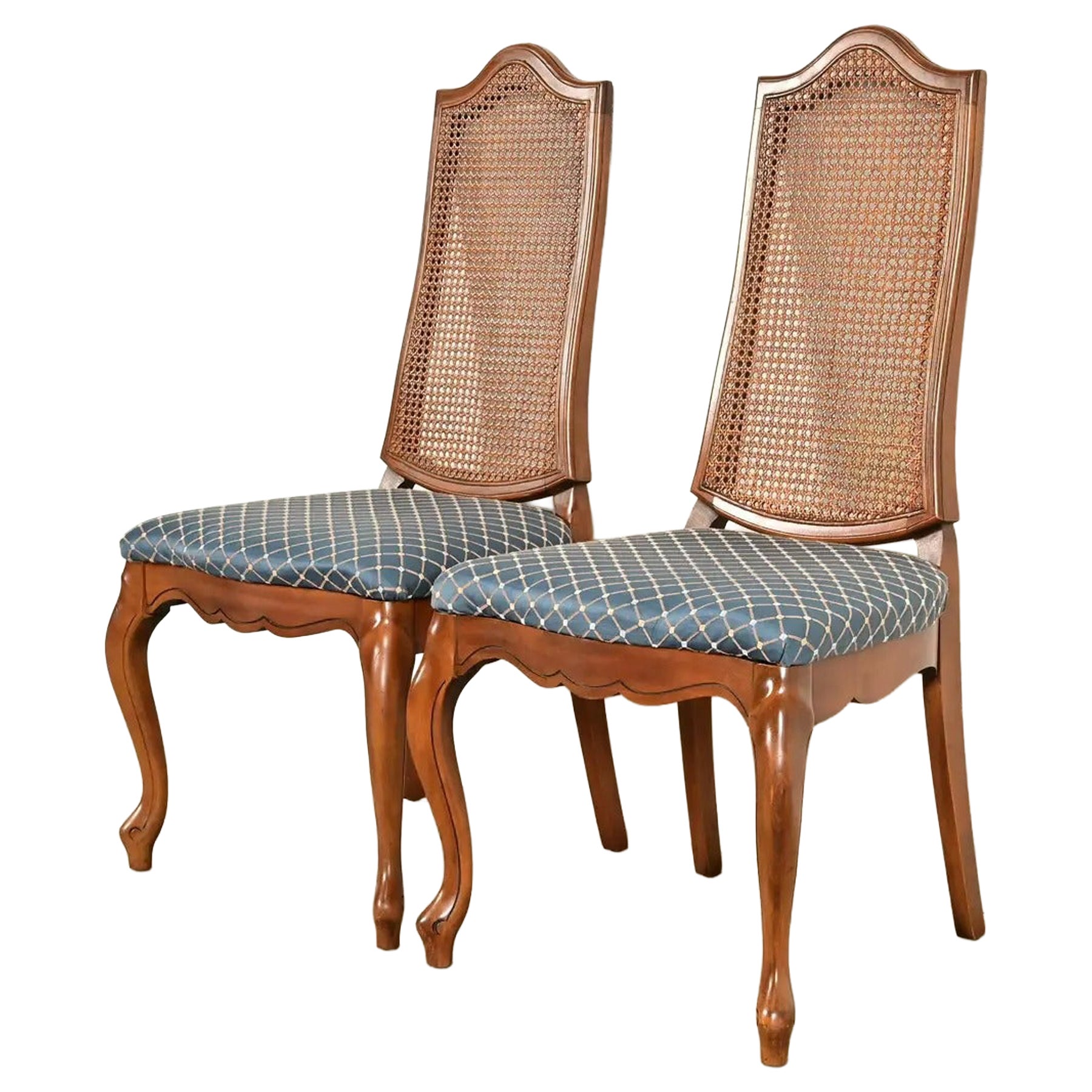 Baker Furniture Style French Provincial Louis XV Carved Walnut Side Chairs, Pair
