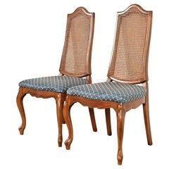 Baker Furniture Style French Provincial Louis XV Carved Walnut Side Chairs, Pair