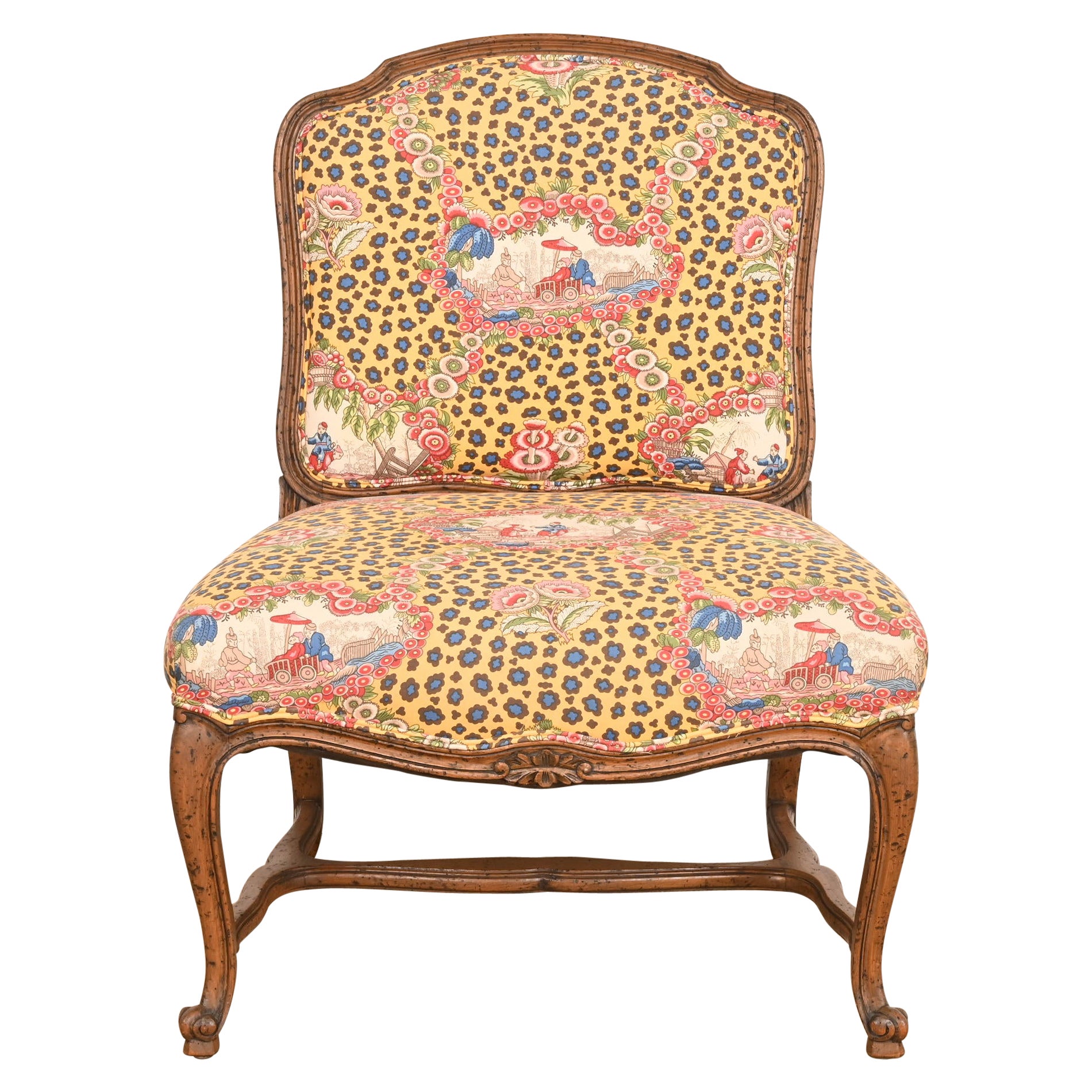 Baker Muebles Estilo Provincial Francés Luis XV Silla Slipper de Nogal Tallado