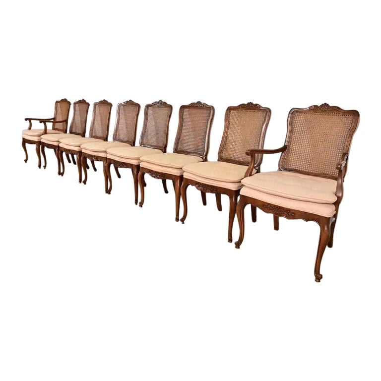 Baker Furniture Style French Provincial Louis XV Dining Chairs, Set of Eight