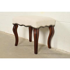 Baker Furniture Style French Provincial Louis XV Mahogany Upholstered Stool