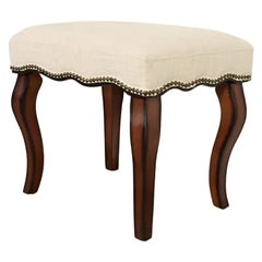 Baker Furniture Style French Provincial Louis XV Mahogany Upholstered Stool