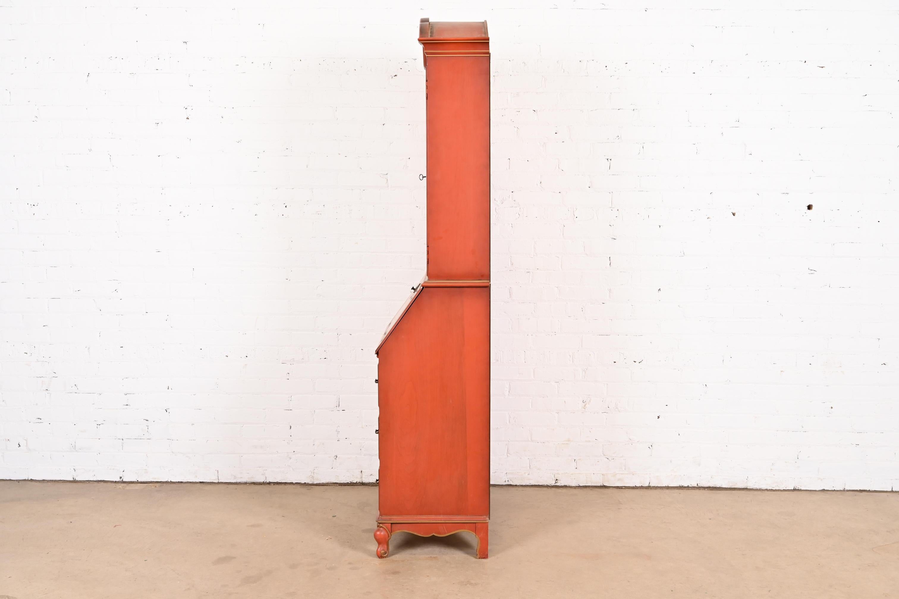 Baker Furniture Style French Provincial Red Lacquered Secretary Desk with Hutch For Sale 6