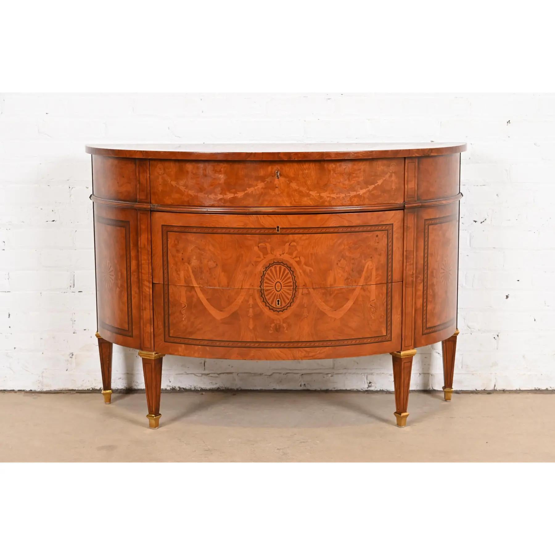 American Baker Furniture Style French Regency Louis XVI Burl Wood Chest of Drawers For Sale