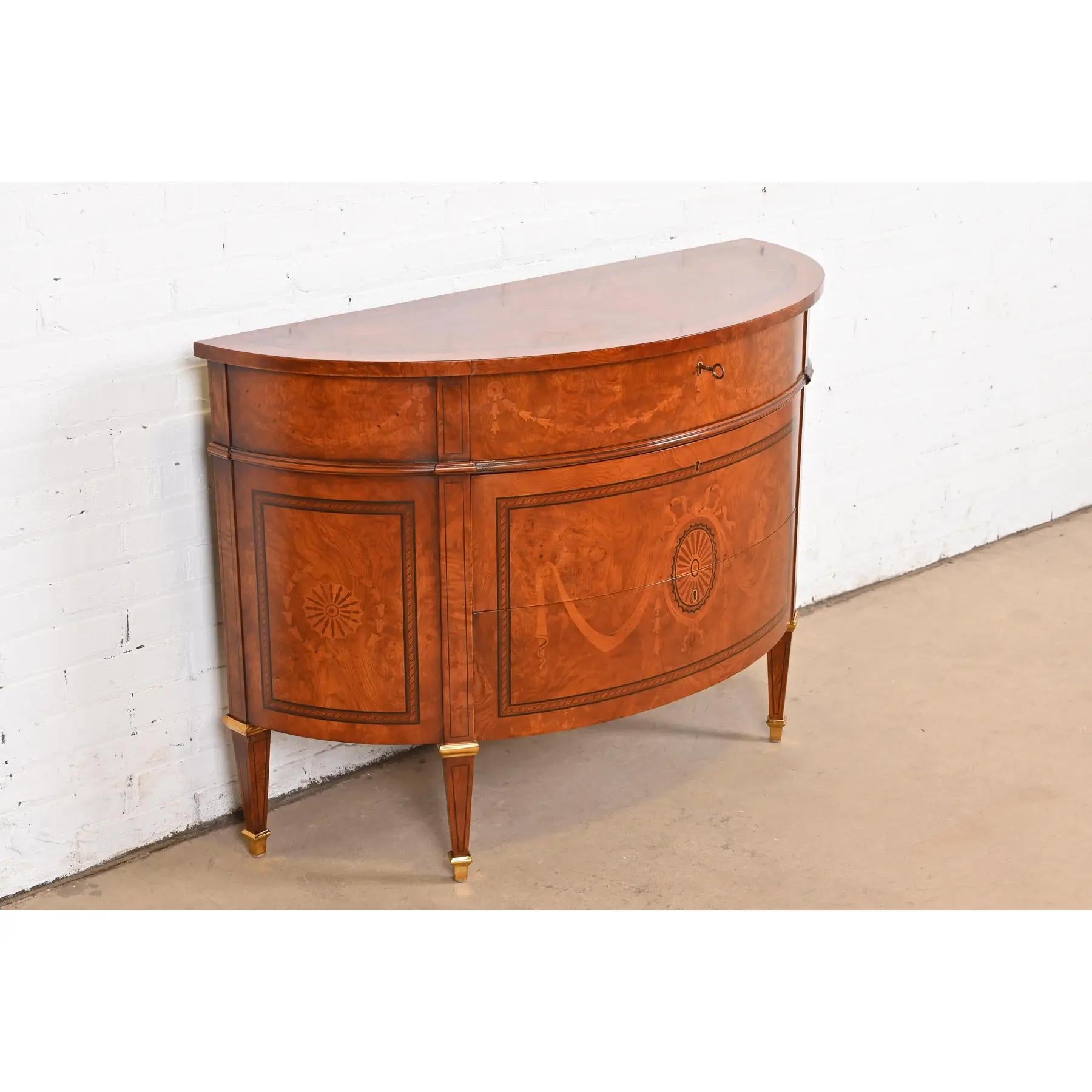20th Century Baker Furniture Style French Regency Louis XVI Burl Wood Chest of Drawers For Sale